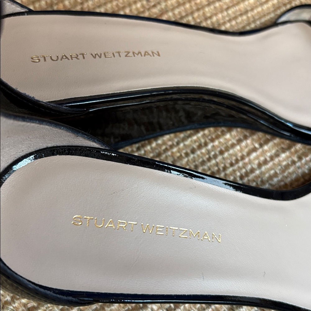 NWT Stuart Weitzman Nudistcurve 50 Black Patent Leather Wedges Sandals 7 - Picture 8 of 11